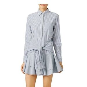 Derek Lam 10 Crosby Stripped Button Down Tie Waist Shirt Dress Size 6 Cotton